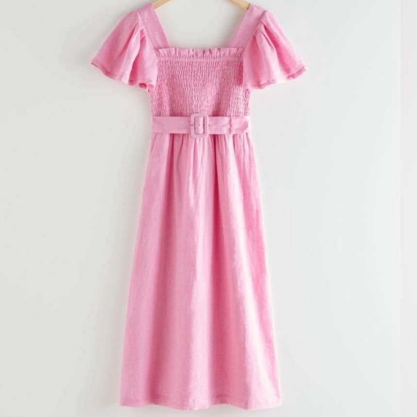Other Stories Pink Linen Midi Dress Size 2